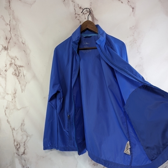 LL Bean Rain Jacket Womens Large Blue Full Zip Hooded Waterproof Windbreaker - Picture 10 of 13